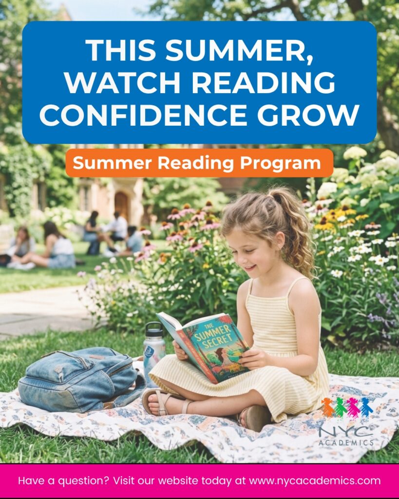 Girl reading book outdoors on picnic blanket